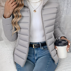 Women's Quilted Jacket Tailored Fit Long Sleeve Zip Closure Stylish Casual