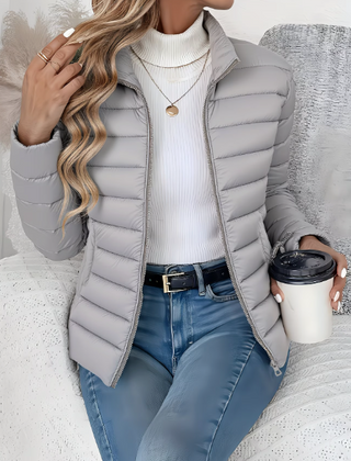 Women's Quilted Jacket Tailored Fit Long Sleeve Zip Closure Stylish Casual