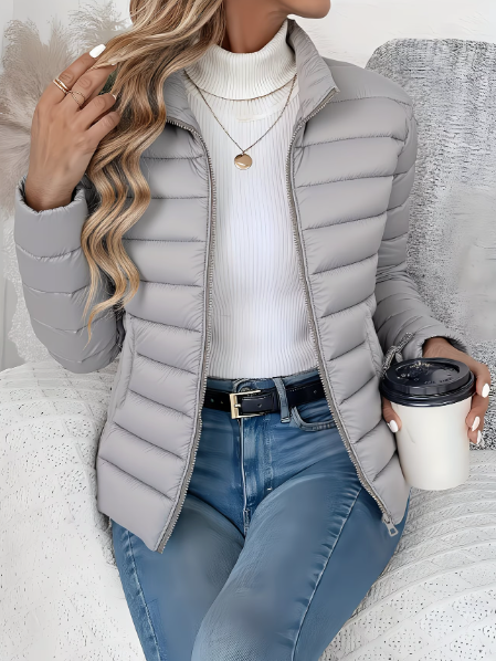 Women's Quilted Jacket Tailored Fit Long Sleeve Zip Closure Stylish Casual