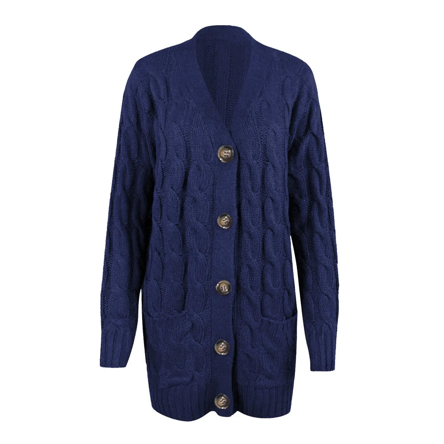 Women's Cardigan Sweater Button Placket Long Sleeve Relaxed Fit Casual