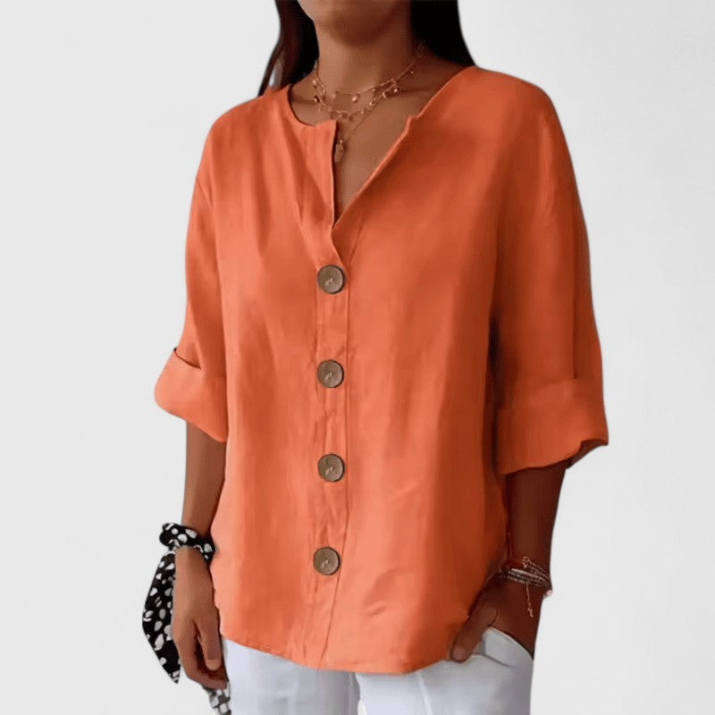 Women's Button-Down Blouse Roll-Tab Sleeve Casual Everyday Versatile