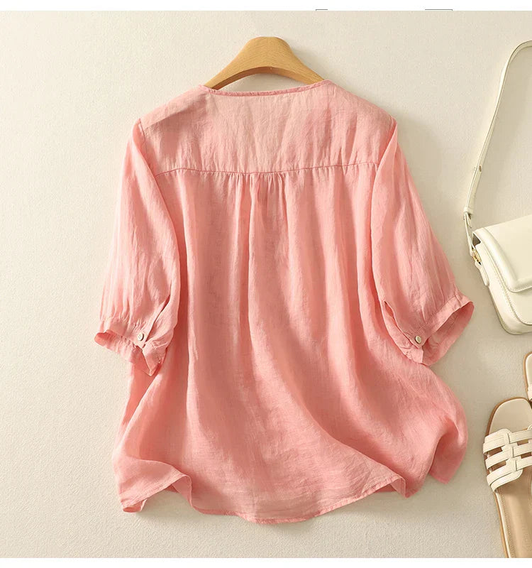 Women's V-Neck Embroidered Blouse Outfit for Work Brunch Casual Days and Everyday Wear