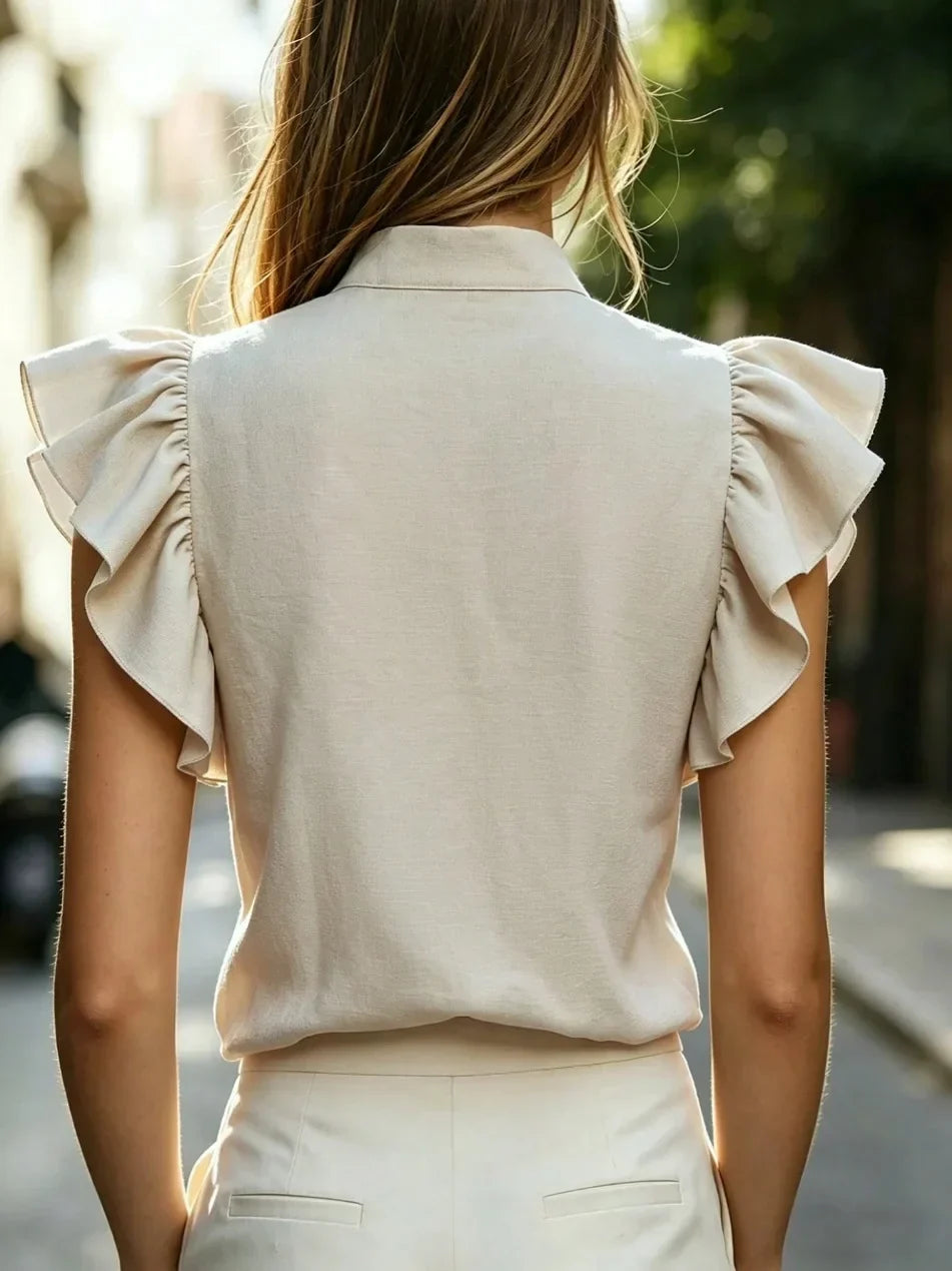 Women's Ruffle Sleeve V-Neck Blouse Relaxed Fit Casual Everyday Stylish