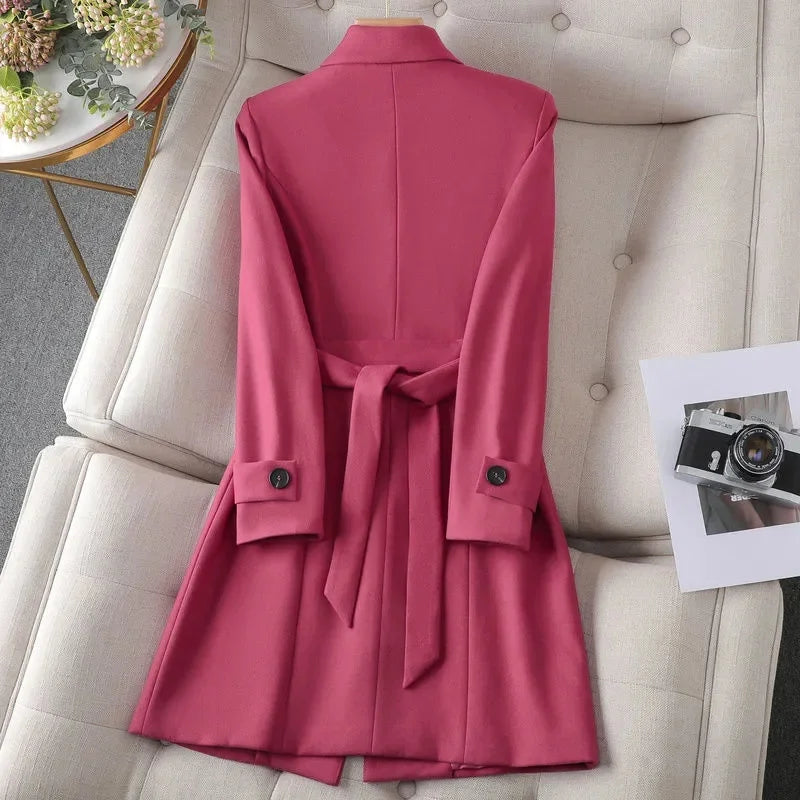 Women's Blazer Coat Tailored Fit Belted Button Cuff Detail Stylish Office