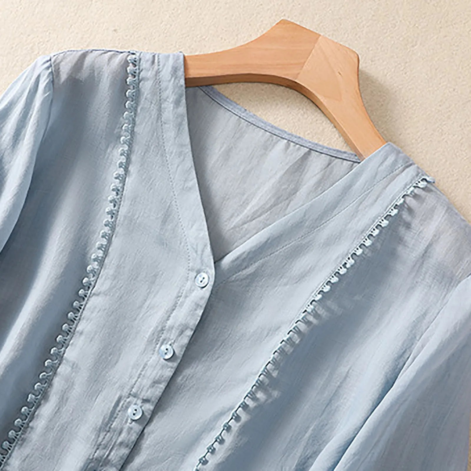 Women's V-Neck Lace Trim Blouse Outfit for Work Brunch Casual Days and Everyday Wear