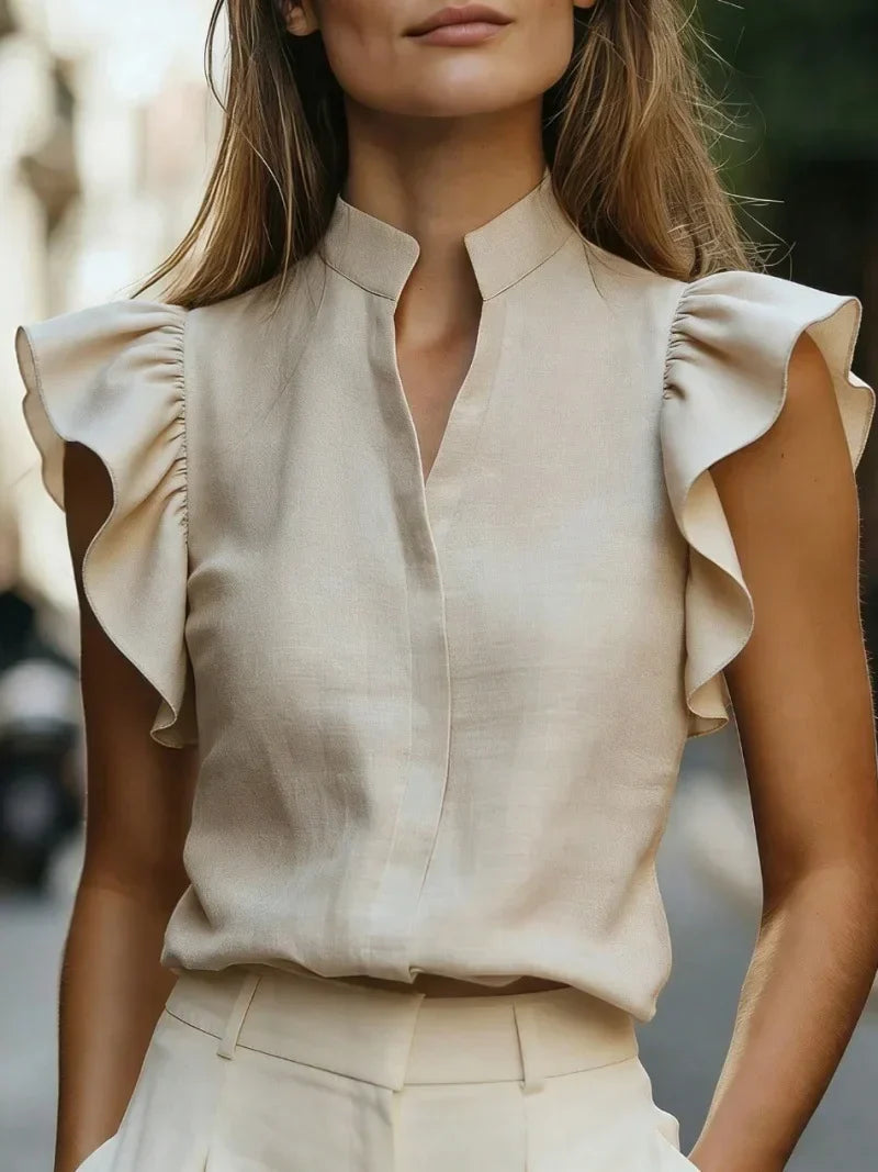 Women's Ruffle Sleeve V-Neck Blouse Relaxed Fit Casual Everyday Stylish