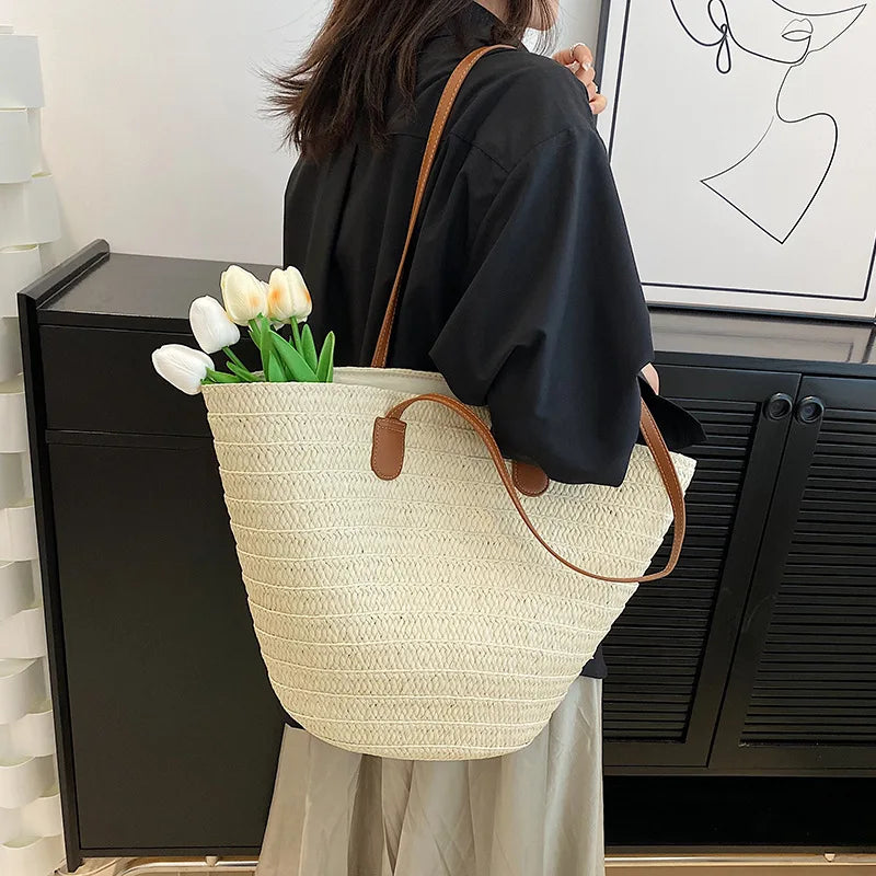 Women's Straw Woven Shoulder Bag Purse for Work Travel Holidays Shopping Commutes and Everyday Use