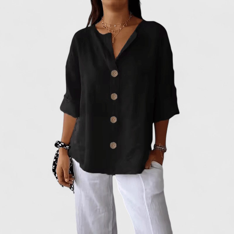 Women's Button-Down Blouse Roll-Tab Sleeve Casual Everyday Versatile