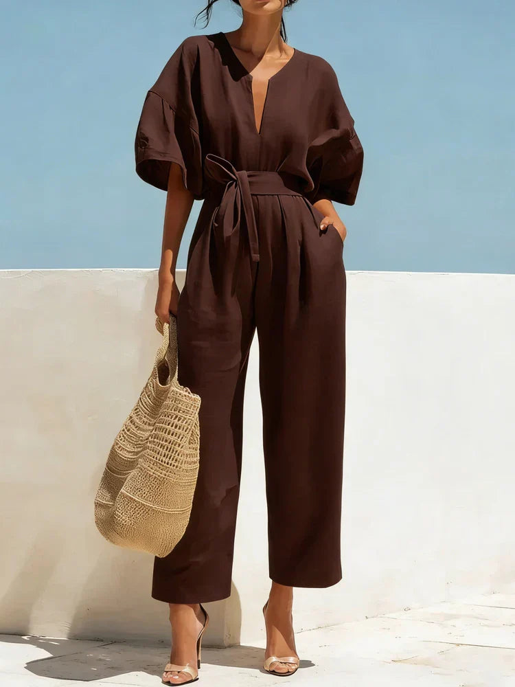 Women's Summer Linen Casual Jumpsuit Outfit for Summer Holidays Parties Brunch and Everyday Wear