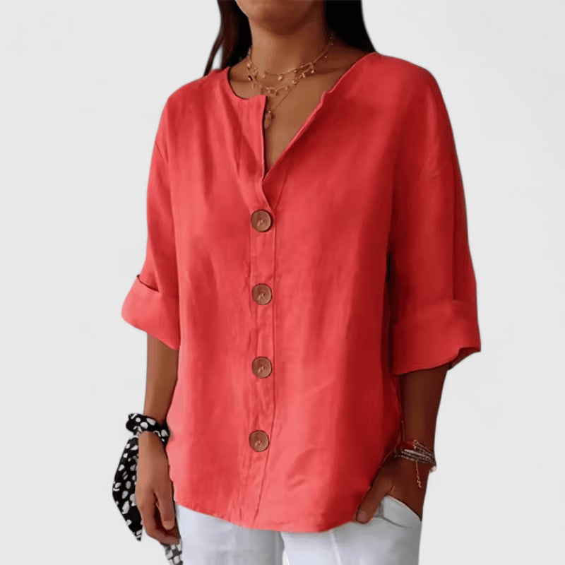 Women's Button-Down Blouse Roll-Tab Sleeve Casual Everyday Versatile