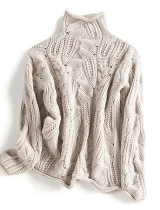 Women's Chunky Cable Knit Turtleneck Sweater Relaxed Fit Long Sleeve Cozy Casual