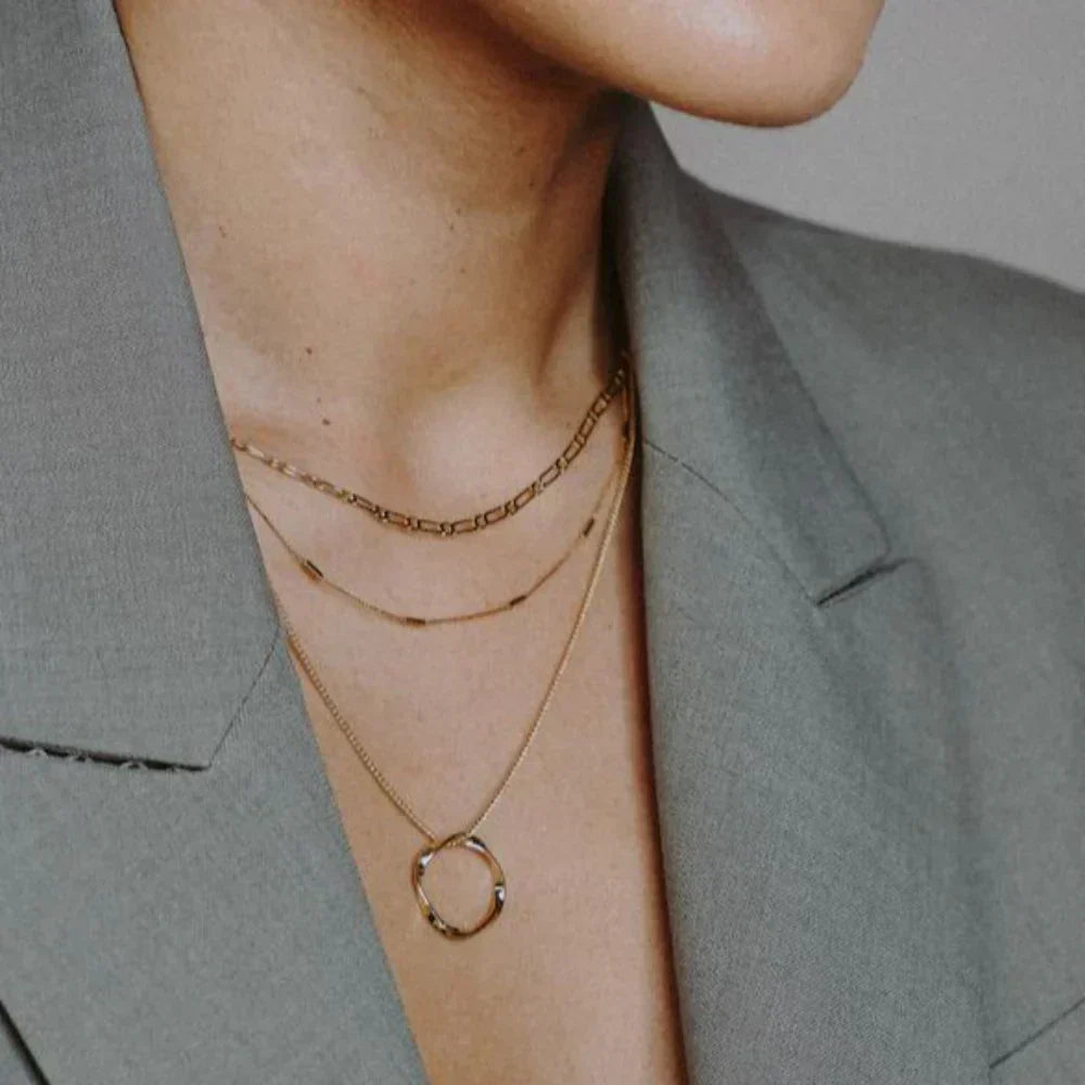 Women's Gold Three Row Necklace Statement Jewellery Jewelry Gift for Women Weddings Parties Prom and Everyday Wear