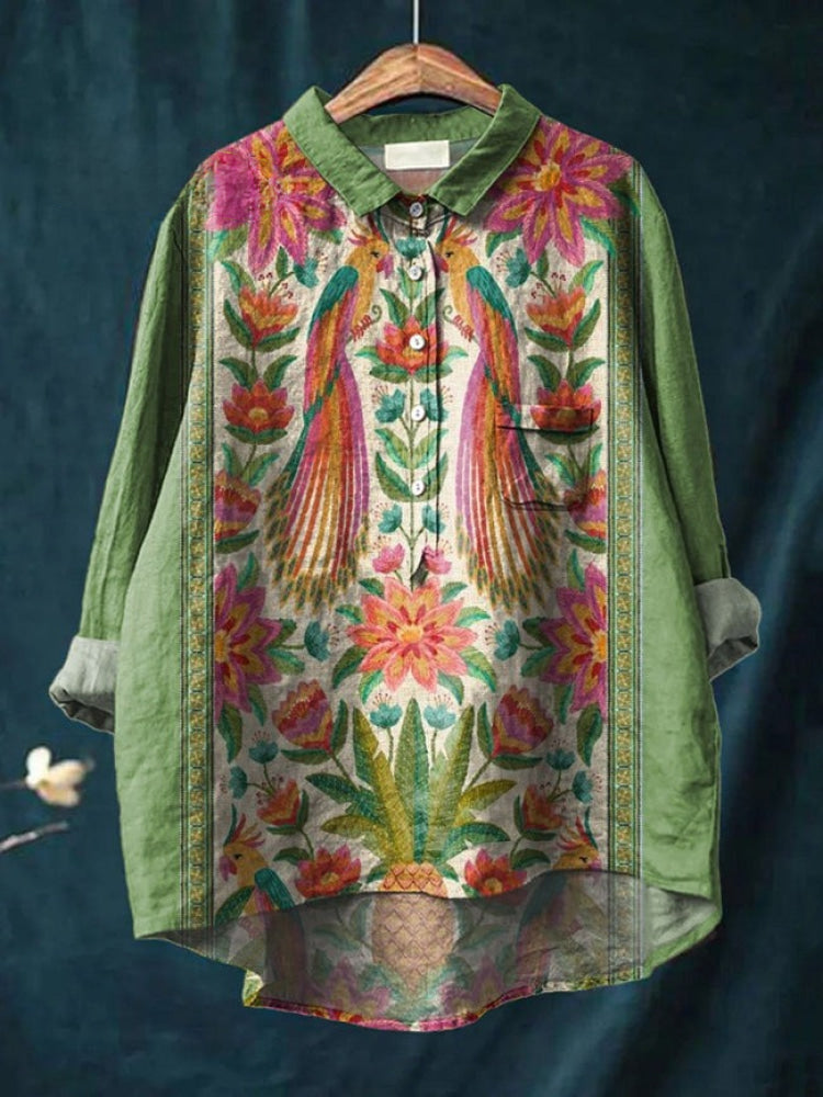 Women's Floral Embroidered Eye-Catching Style Shirt Outfit for Work Brunch Casual Days and Everyday Wear
