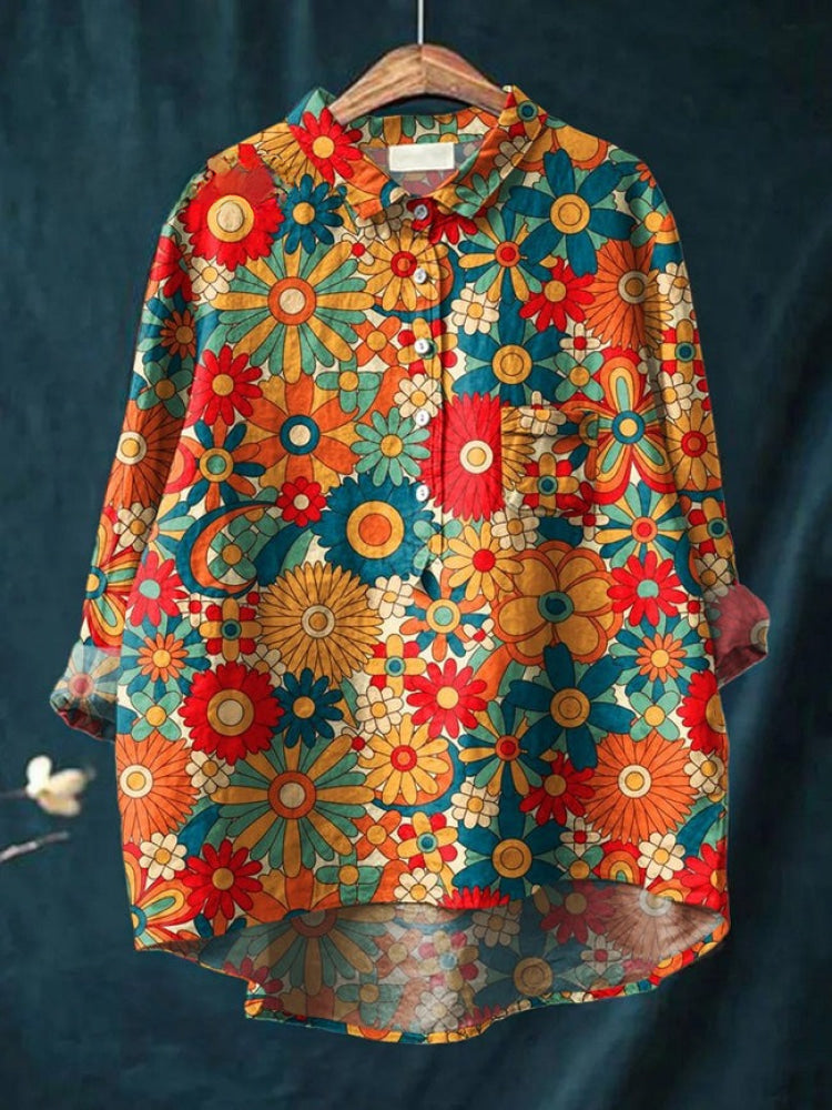 Women's Floral Embroidered Eye-Catching Style Shirt Outfit for Work Brunch Casual Days and Everyday Wear