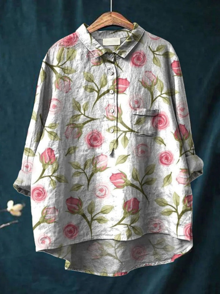 Women's Floral Embroidered Eye-Catching Style Shirt Outfit for Work Brunch Casual Days and Everyday Wear