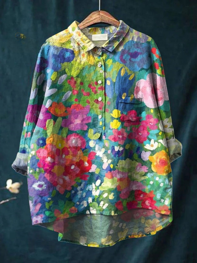 Women's Floral Embroidered Eye-Catching Style Shirt Outfit for Work Brunch Casual Days and Everyday Wear