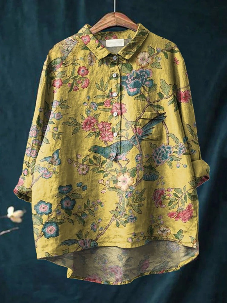 Women's Floral Embroidered Eye-Catching Style Shirt Outfit for Work Brunch Casual Days and Everyday Wear