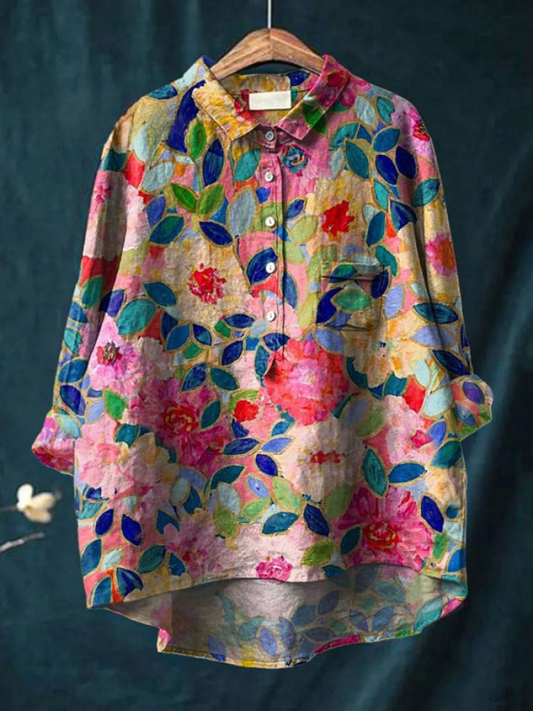 Women's Floral Embroidered Eye-Catching Style Shirt Outfit for Work Brunch Casual Days and Everyday Wear