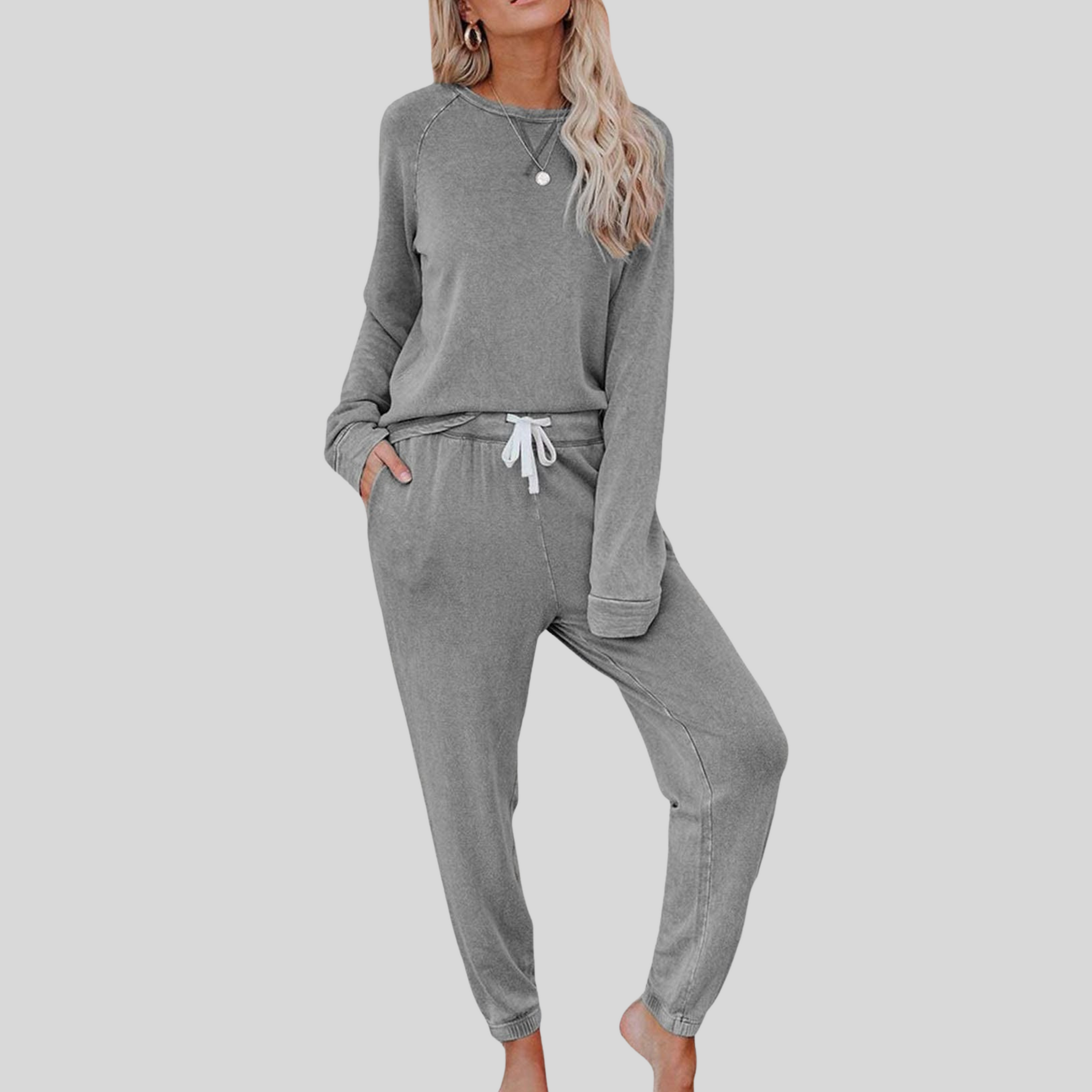 Women's Long Sleeve Top Sweatpants Lounge Set Outfit for Work Brunch Casual Days and Everyday Wear