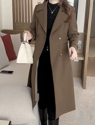 Women's Trench Coat Classic Fit Double-Breasted Long Sleeve Stylish Outerwear