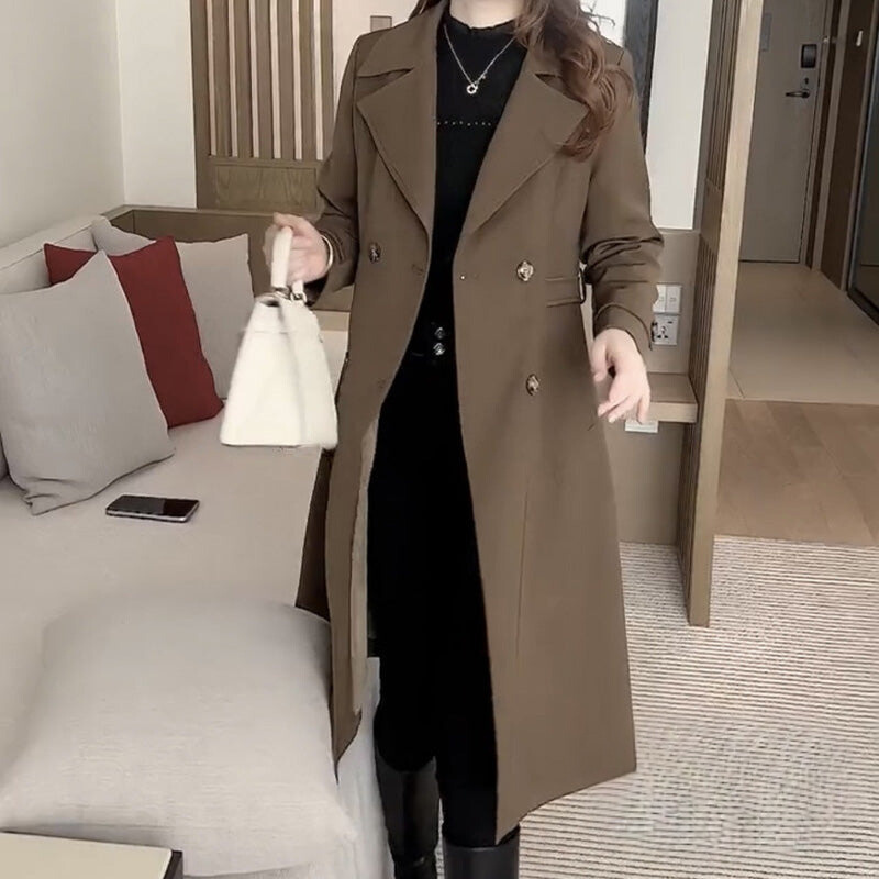 Women's Trench Coat Classic Fit Double-Breasted Long Sleeve Stylish Outerwear