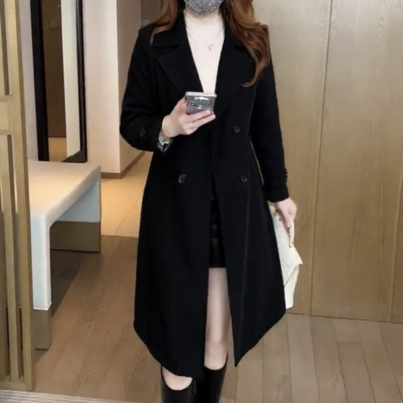 Women's Trench Coat Classic Fit Double-Breasted Long Sleeve Stylish Outerwear