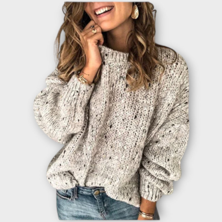 Women's Stylish Speckled Sweater Relaxed Fit Long Sleeve Crew Neck Casual Everyday