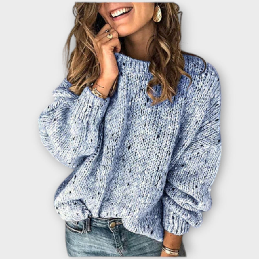 Women's Stylish Speckled Sweater Relaxed Fit Long Sleeve Crew Neck Casual Everyday