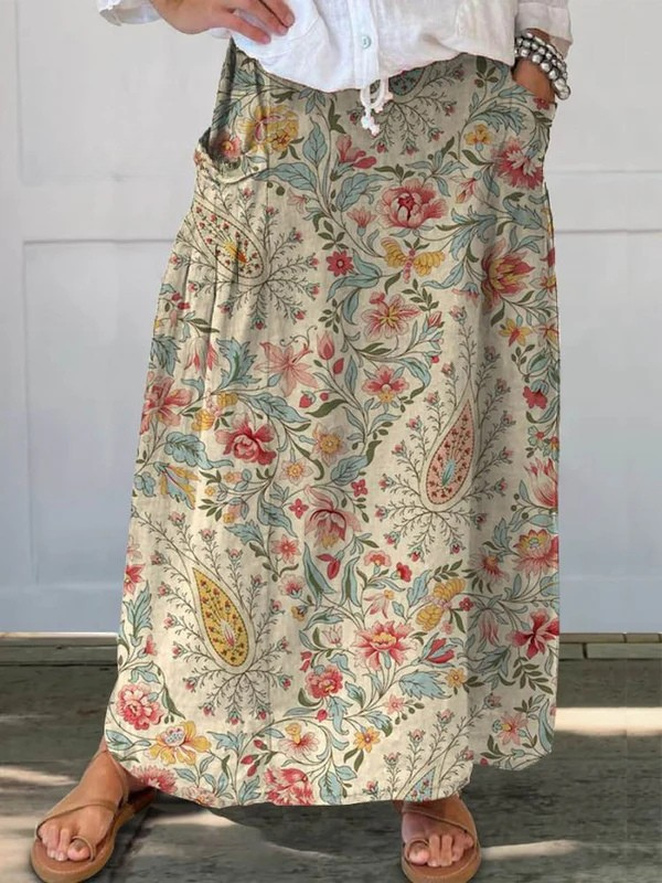 Women's Floral Pocket Vintage Skirt Outfit for Work Brunch Parties Holidays and Everyday Wear