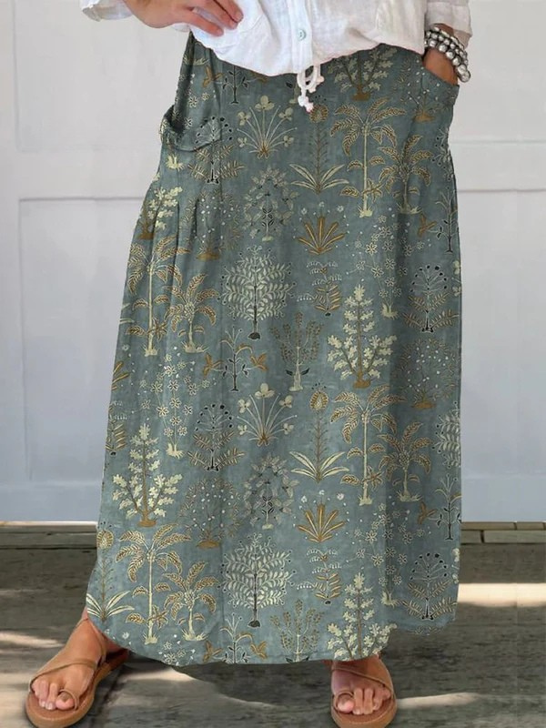 Women's Floral Patterned Pocket Casual Skirt Outfit for Work Brunch Parties Holidays and Everyday Wear