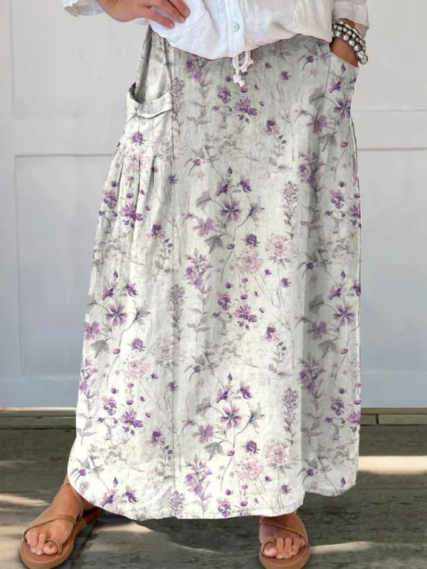 Women's Vintage Floral Art Elastic Waistband Skirt Outfit for Work Brunch Parties Holidays and Everyday Wear