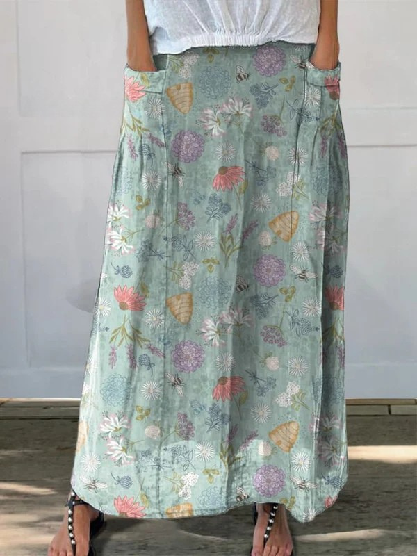 Women's Floral Pattern Pocket Skirt Outfit for Work Brunch Parties Holidays and Everyday Wear