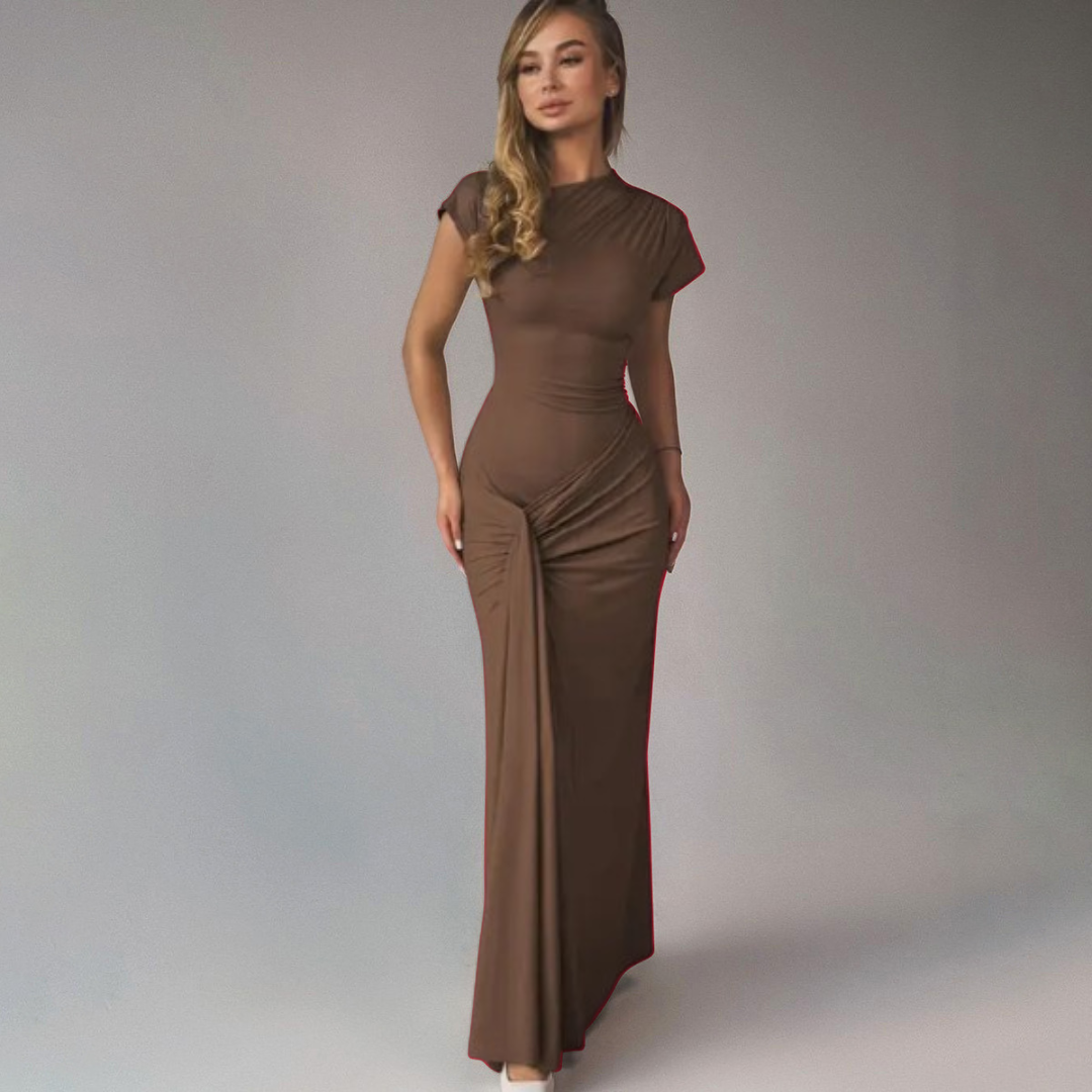 Women's Elegant Bodycon Maxi Dress Ruched Wrap Style Evening Occasion