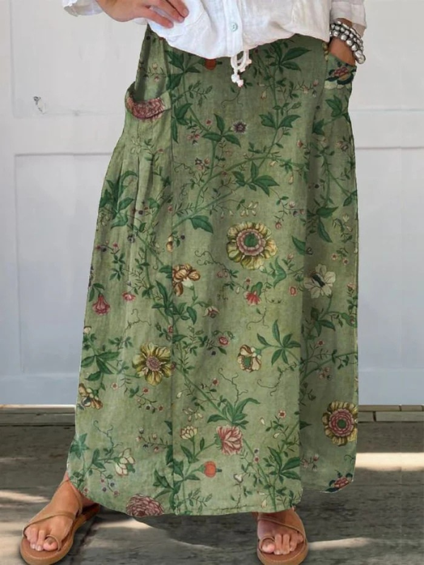Women's Vintage Artistic Pocket Retro Skirt Outfit for Work Brunch Parties Holidays and Everyday Wear
