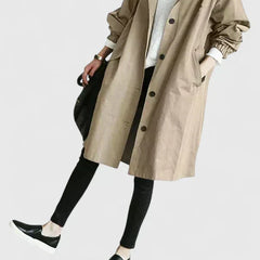 Women's Stylish Long Coat Tailored Fit Double-Breasted Classic Everyday