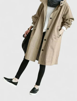 Women's Stylish Long Coat Tailored Fit Double-Breasted Classic Everyday