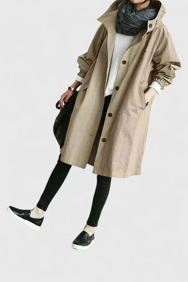 Women's Stylish Long Coat Tailored Fit Double-Breasted Classic Everyday