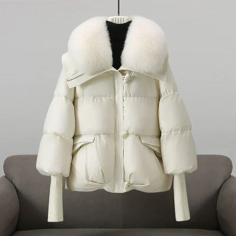 Women's Oversized Puffer Jacket Faux Fur Collar Zipper Closure Casual Winter