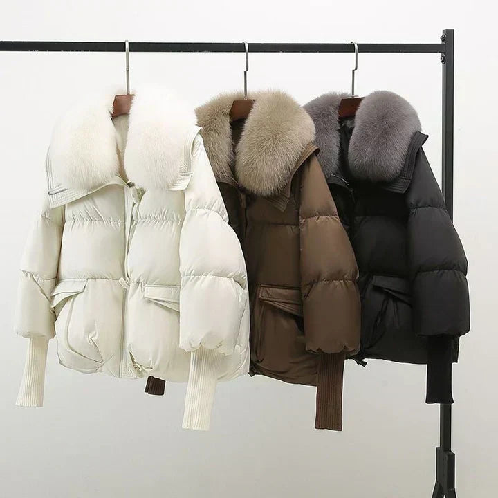 Women's Oversized Puffer Jacket Faux Fur Collar Zipper Closure Casual Winter