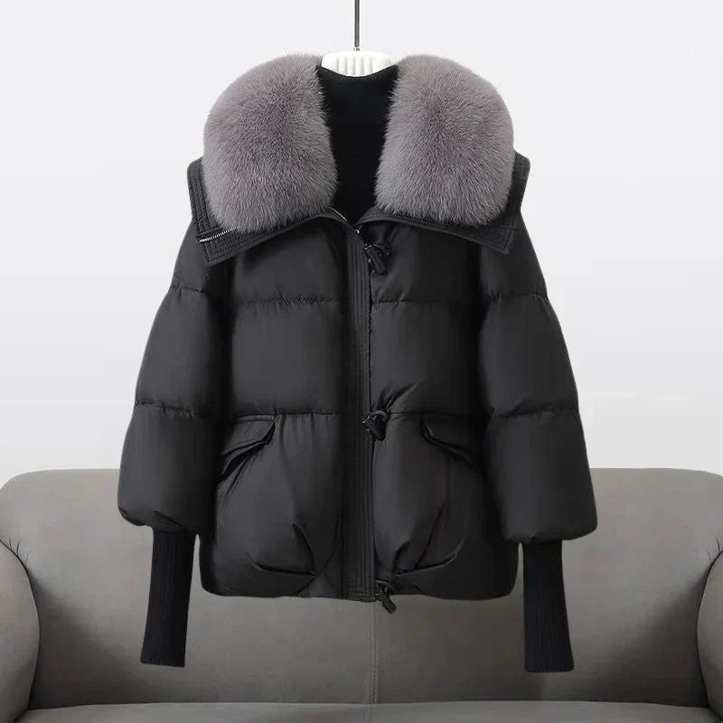 Women's Oversized Puffer Jacket Faux Fur Collar Zipper Closure Casual Winter