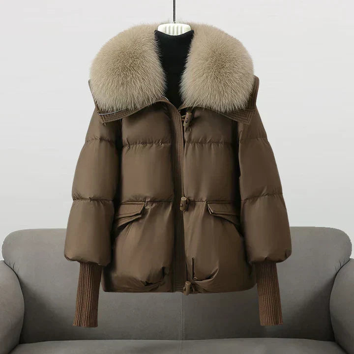 Women's Oversized Puffer Jacket Faux Fur Collar Zipper Closure Casual Winter