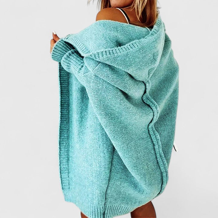 Women's Oversized Knee-Length Cardigan Large Hooded Cozy Casual Layering