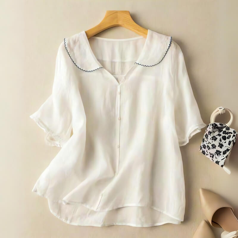 Women's Button-Up Collar Blouse Outfit for Work Brunch Casual Days and Everyday Wear