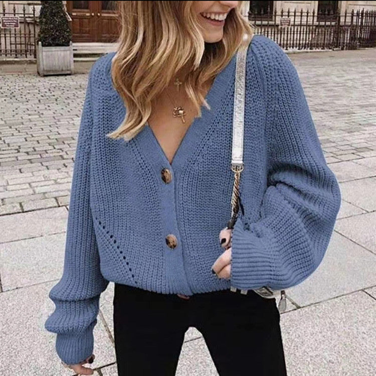 Women's Knit V-Neck Cardigan Long Sleeve Relaxed Fit Everyday Layering