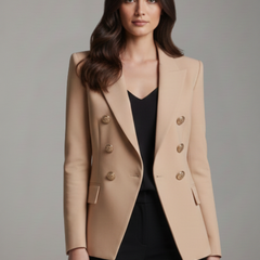Women's Double-Breasted Blazer Tailored Fit Gold-Tone Buttons Stylish Office