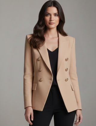 Women's Double-Breasted Blazer Tailored Fit Gold-Tone Buttons Stylish Office