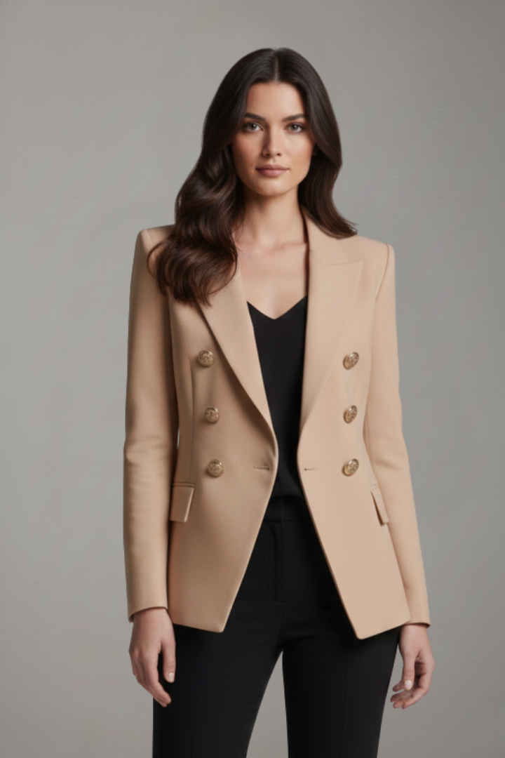Women's Double-Breasted Blazer Tailored Fit Gold-Tone Buttons Stylish Office