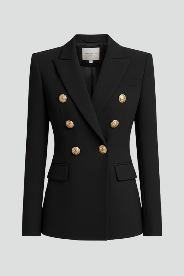 Women's Double-Breasted Blazer Tailored Fit Gold-Tone Buttons Stylish Office