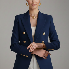 Women's Double-Breasted Blazer Tailored Fit Gold-Tone Buttons Stylish Office