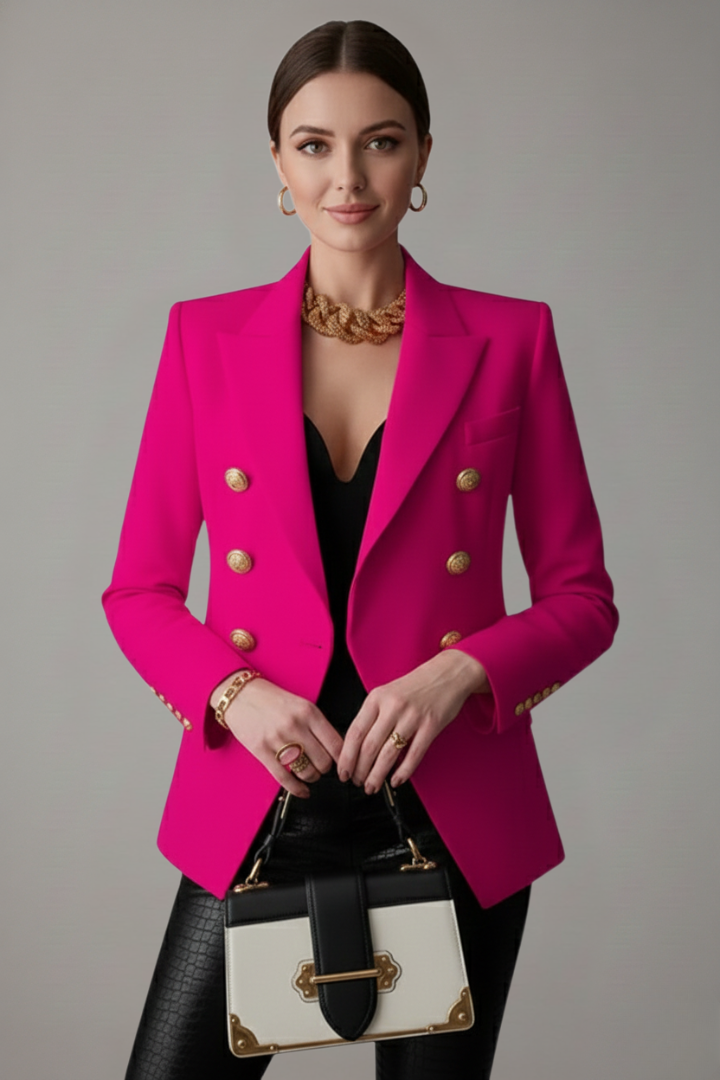 Women's Double-Breasted Blazer Tailored Fit Gold-Tone Buttons Stylish Office
